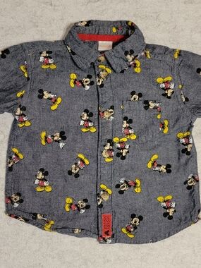 Disney Baby Mickey Mouse Chambray Button Up Shirt 18M 100% Cotton